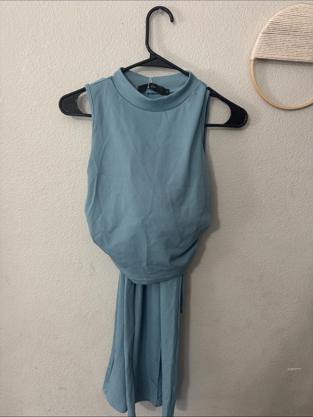 HAEOF Sleeveless Ribbed Mock Neck Set in Dusty Blue-Green
